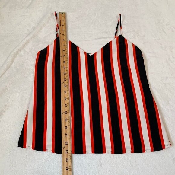 L'Agence 100% silk black white red striped strappy lined flowy tank top - Picture 4 of 9